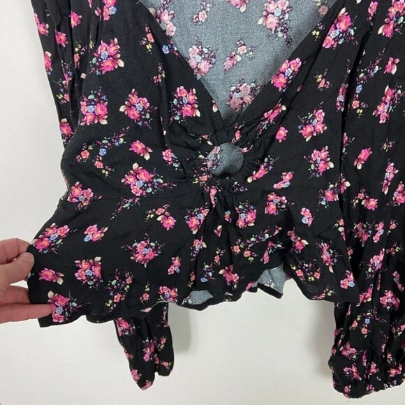 NEW AFRM Hart Floral Print Peplum Cutout Top Bohemian Nordstrom Bell Sleeve Boho - Picture 7 of 14